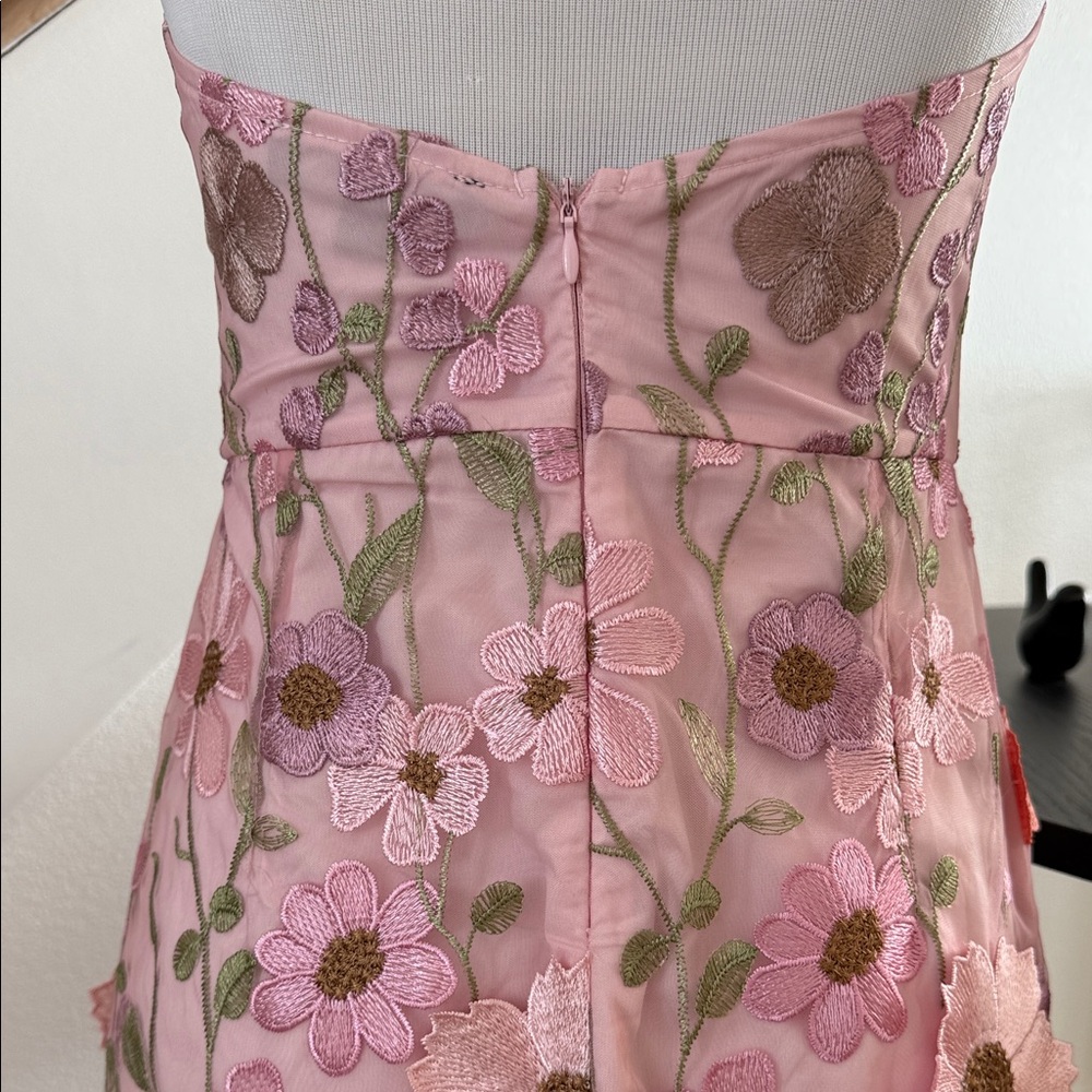 Lulus Pink Floral Embroidered Midi Dress, 3D Appliqué Halter Size: small - Picture 5 of 11